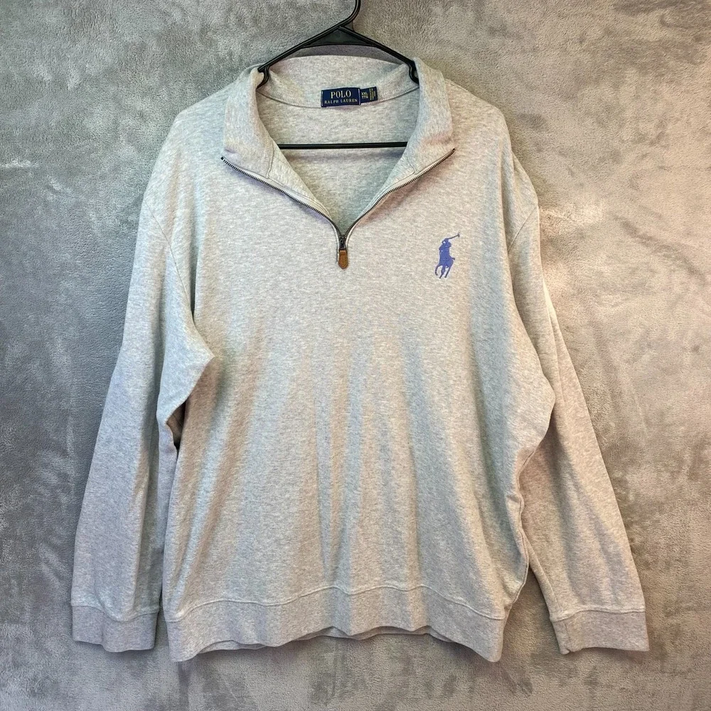 Polo Ralph Lauren Men's XXL Gray Big Pony Quarter Zip Sweatshirt